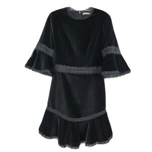 Alice & Olivia Black Velvet Dress with Lace Trim